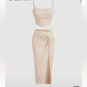SHEIN Cream Skirt Set with Twist Detail